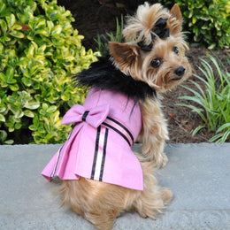Designer Pink Wool Blend Classic Dog Coat Harness and Fur Collar with Matching Leash