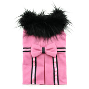 Designer Pink Wool Blend Classic Dog Coat Harness and Fur Collar with Matching Leash