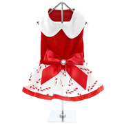 Christmas Candy Cane Rhinestone Dress with D-Ring and Leash